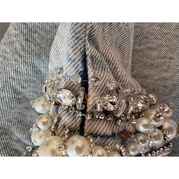 Alice + Olivia Women's Rockstar Blue Ora High Rise Embellished Jeans Size 24 - Picture 6 of 15